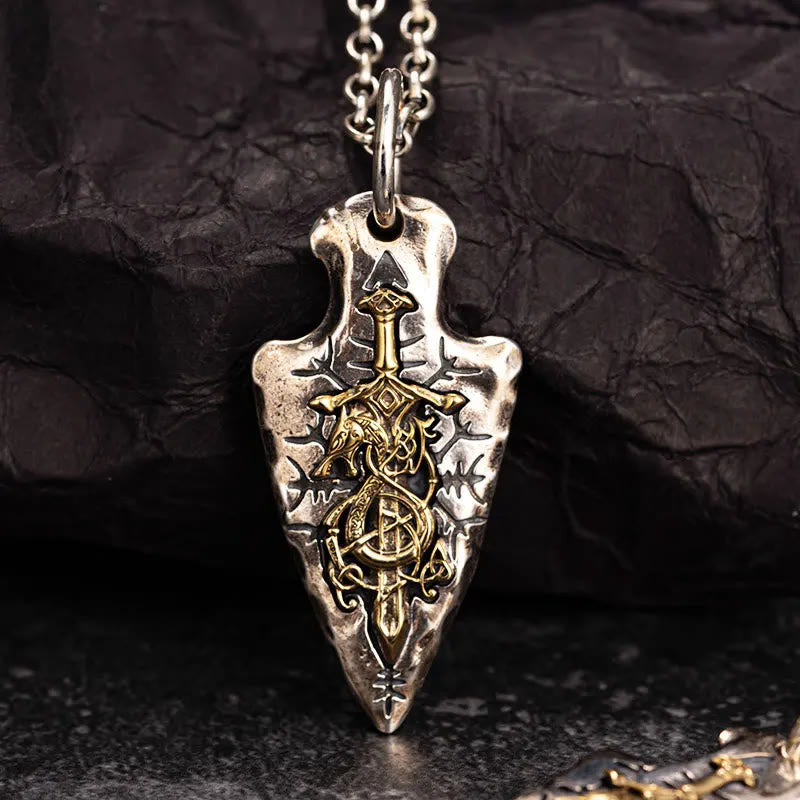 Handcrafted 925 Silver Dragon Sword Necklace