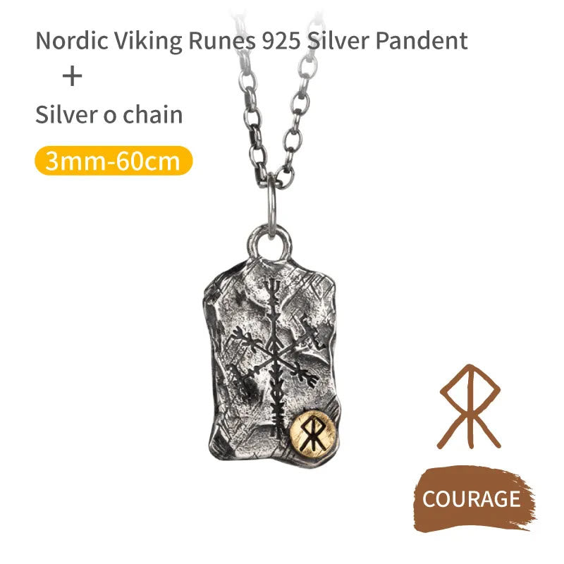 Handcrafted 925 Silver Rune With Vegvisir Necklace