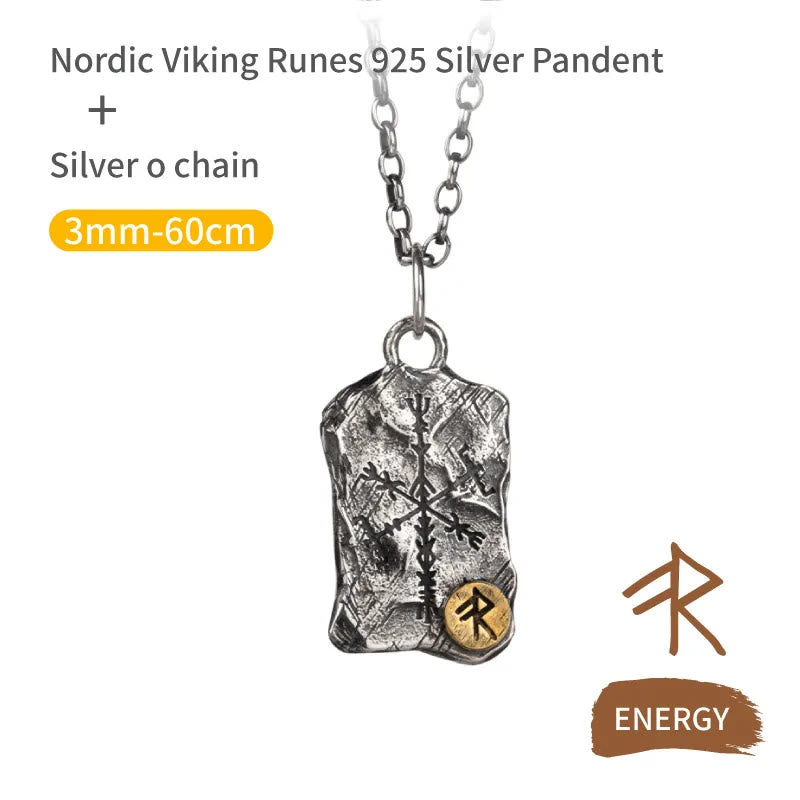 Handcrafted 925 Silver Rune With Vegvisir Necklace