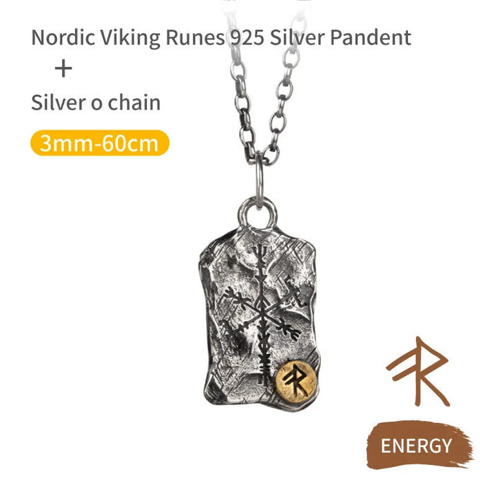 Handcrafted 925 Silver Rune With Vegvisir Necklace