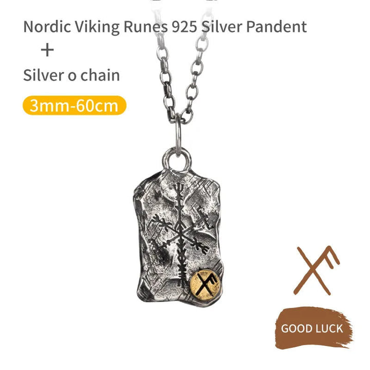 Handcrafted 925 Silver Rune With Vegvisir Necklace