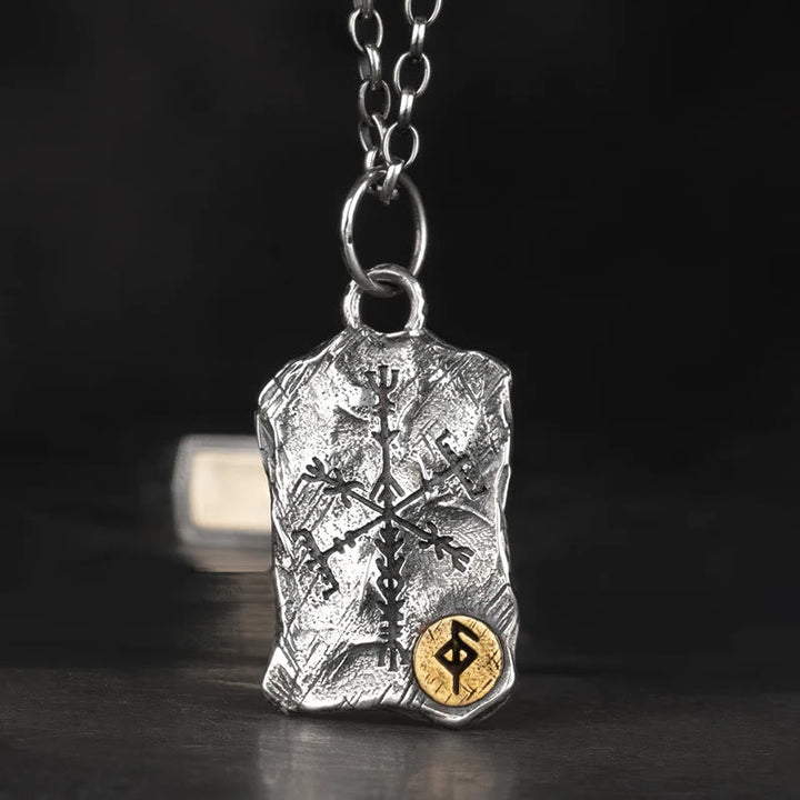 Handcrafted 925 Silver Rune With Vegvisir Necklace