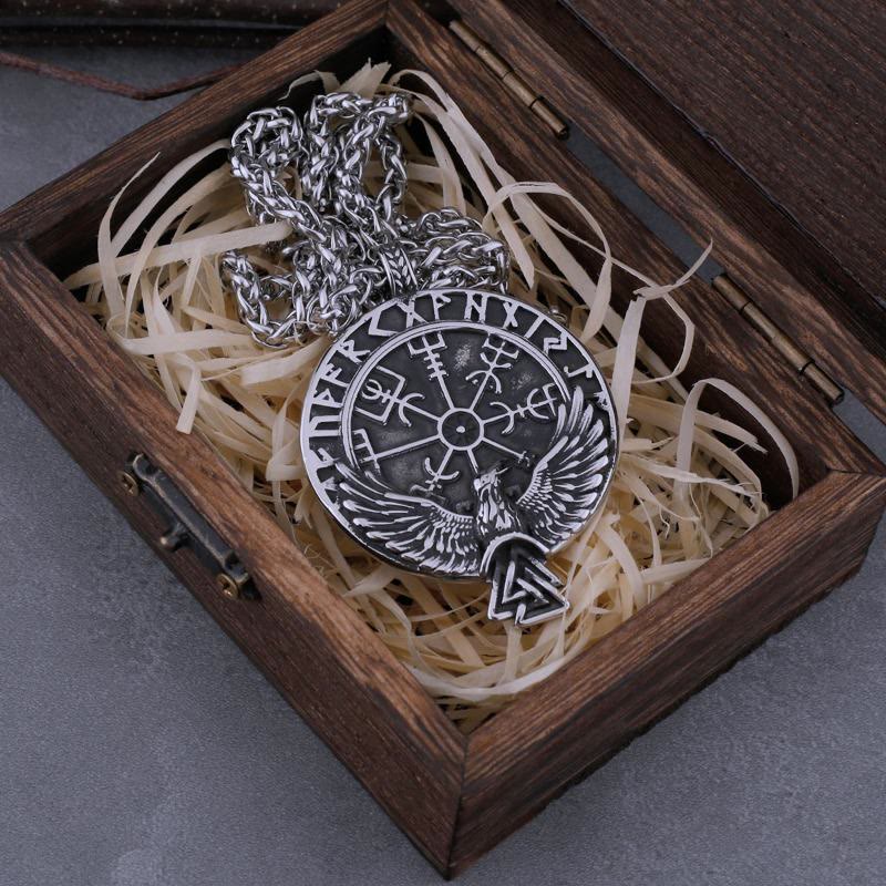 Norse Raven & Vegvisir Viking Symbol Necklace