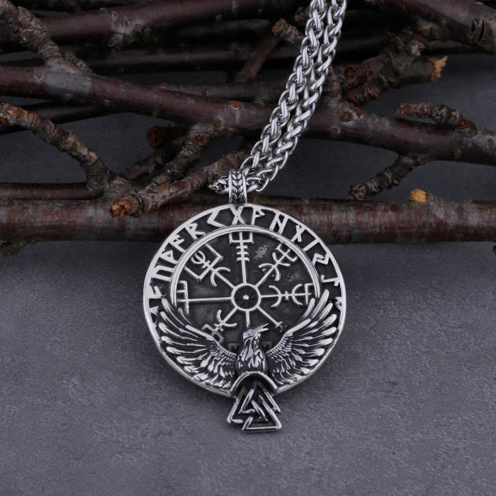 Norse Raven & Vegvisir Viking Symbol Necklace