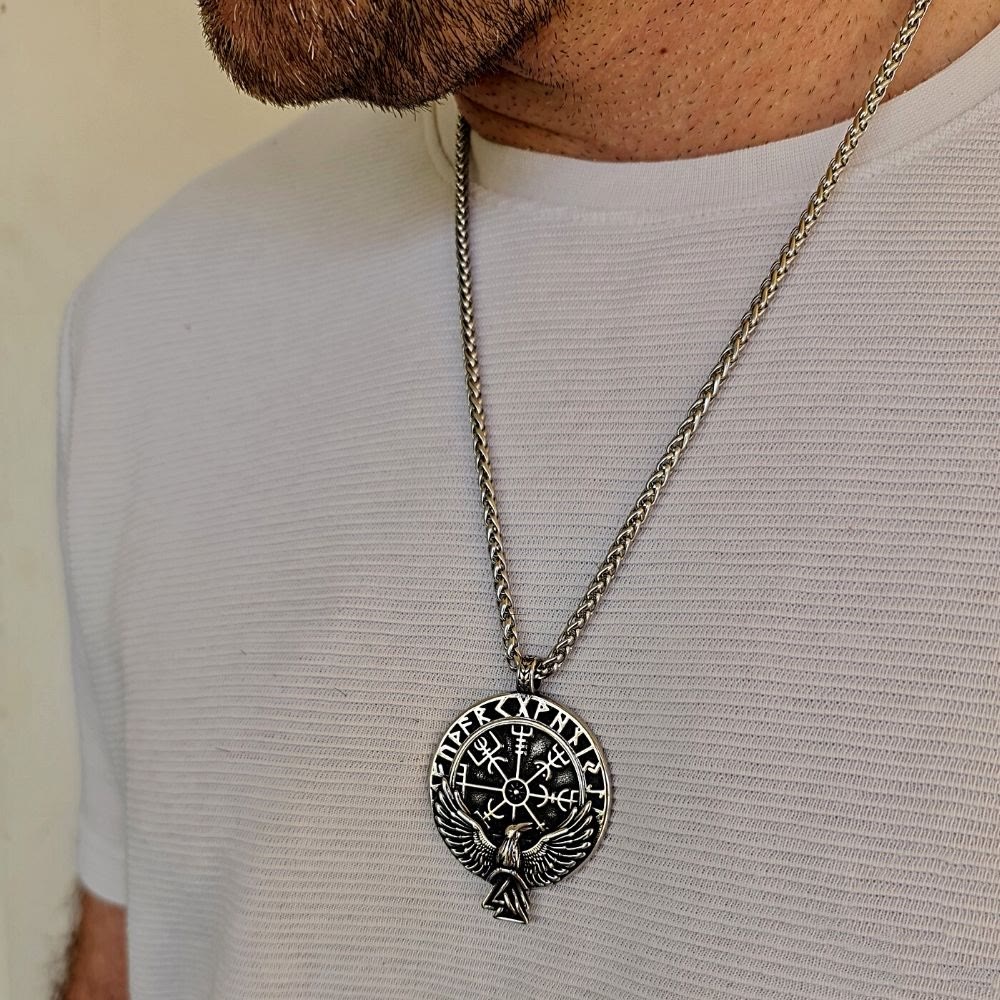 Norse Raven & Vegvisir Viking Symbol Necklace