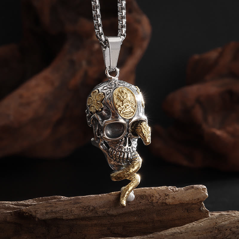Gothic Snake Coiled Demon Skull Necklace