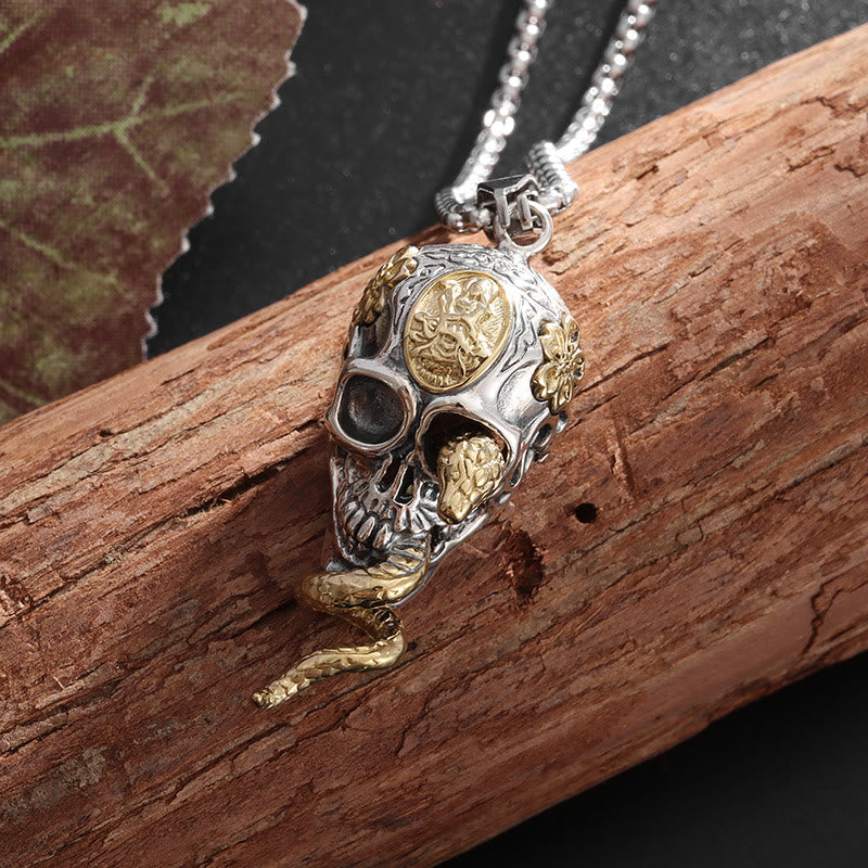 Gothic Snake Coiled Demon Skull Necklace