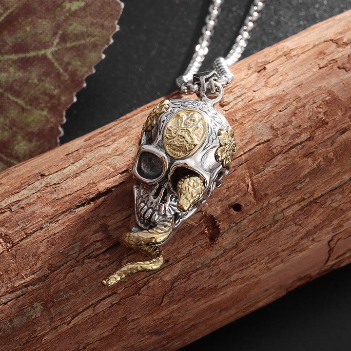 Gothic Snake Coiled Demon Skull Necklace