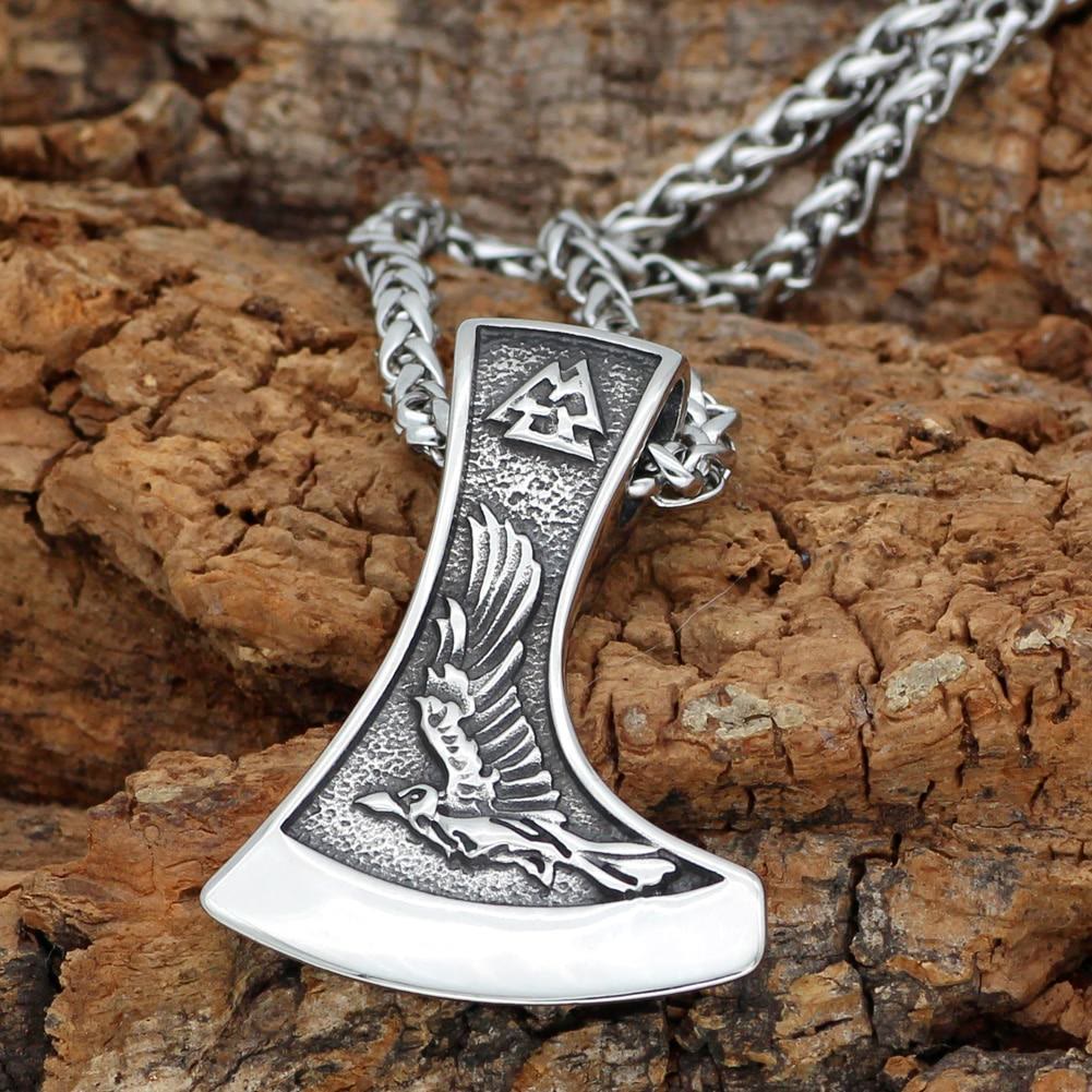 Viking Axe With Wolf And Raven Necklace