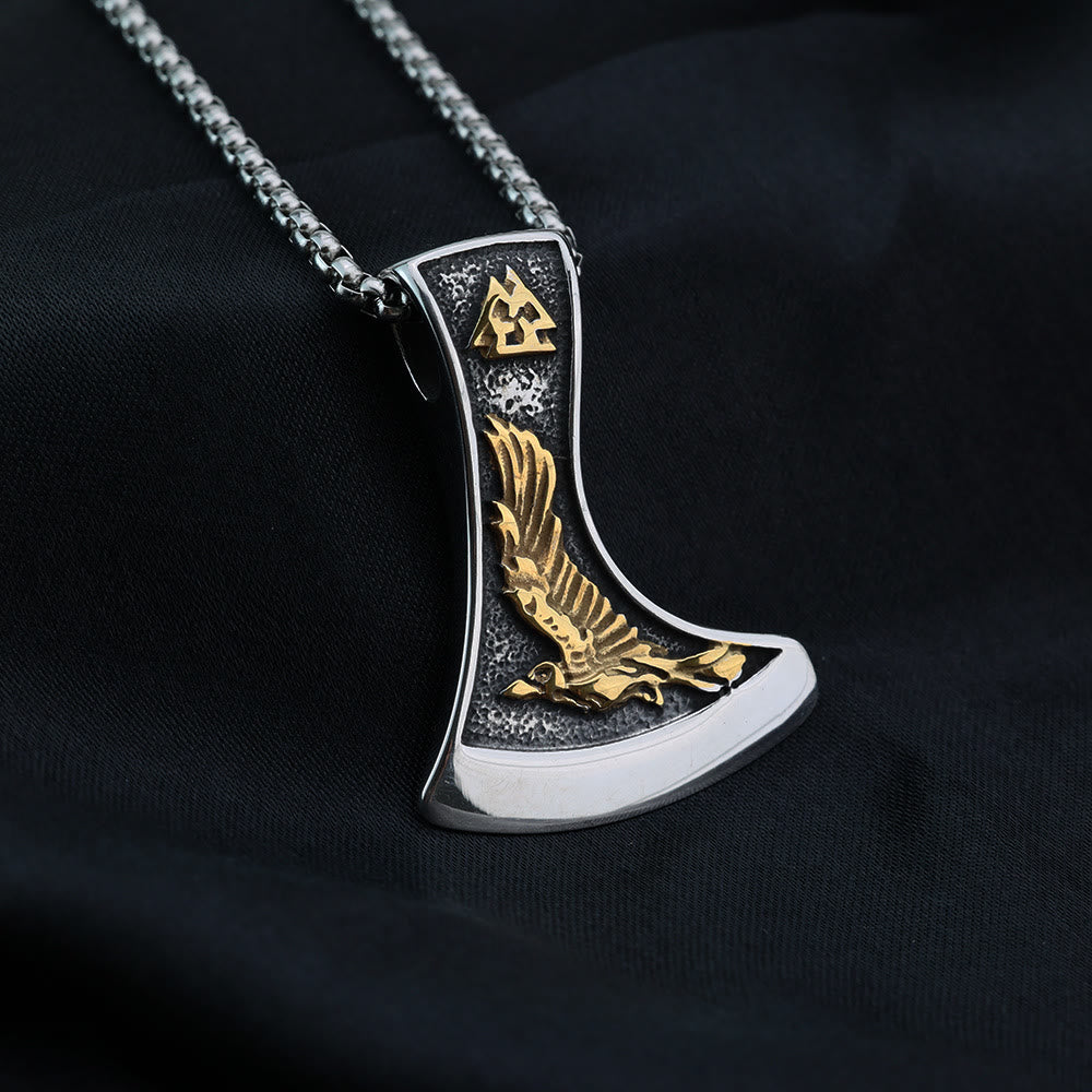 Viking Axe With Wolf And Raven Necklace