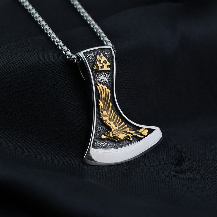 Viking Axe With Wolf And Raven Necklace