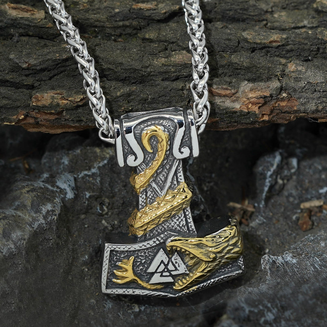 Norse Dragon Bite Valknut Necklace