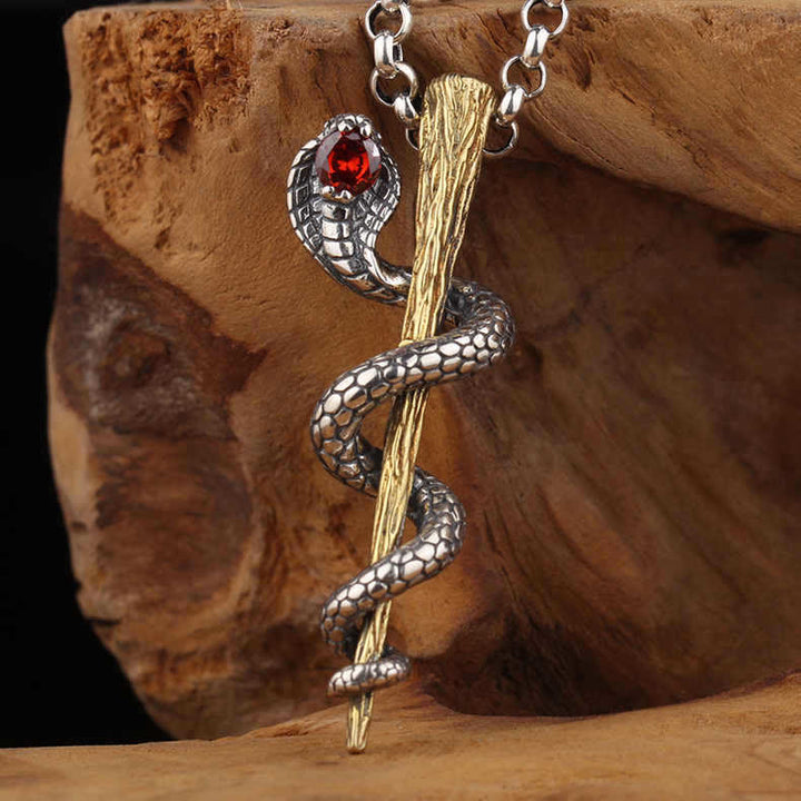 Ancient Egypt Staff Of Snake Protection God Necklace