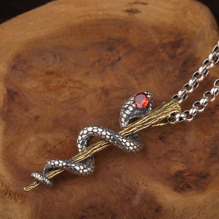 Ancient Egypt Staff Of Snake Protection God Necklace