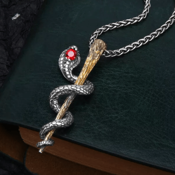 Ancient Egypt Staff Of Snake Protection God Necklace