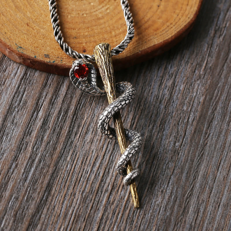 Ancient Egypt Staff Of Snake Protection God Necklace