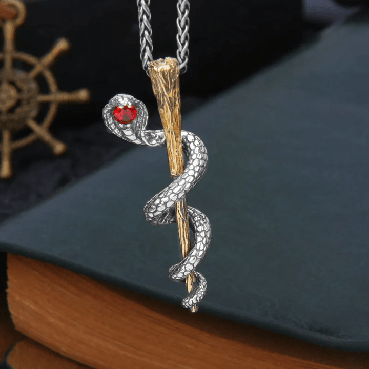 Ancient Egypt Staff Of Snake Protection God Necklace