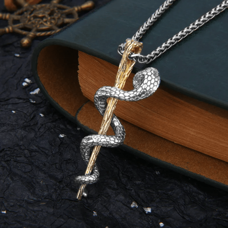 Ancient Egypt Staff Of Snake Protection God Necklace