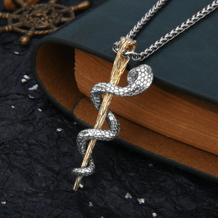 Ancient Egypt Staff Of Snake Protection God Necklace