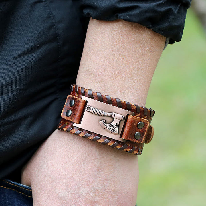 Viking Axe Norse Weapon Leather Bracelet