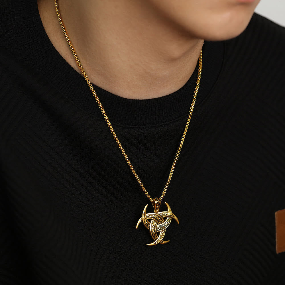 Triple Horn Of Odin Celtic Knot Necklace