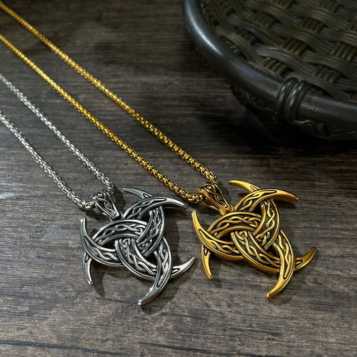 Triple Horn Of Odin Celtic Knot Necklace