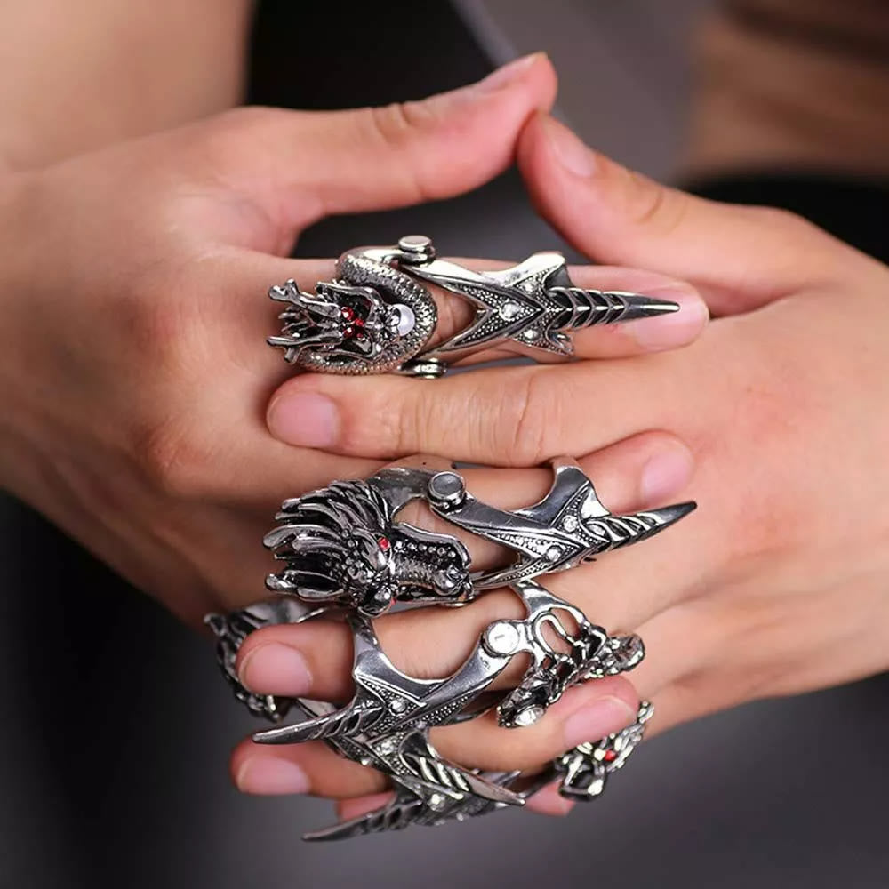 Norse Dragon Skull Full Finger Ring