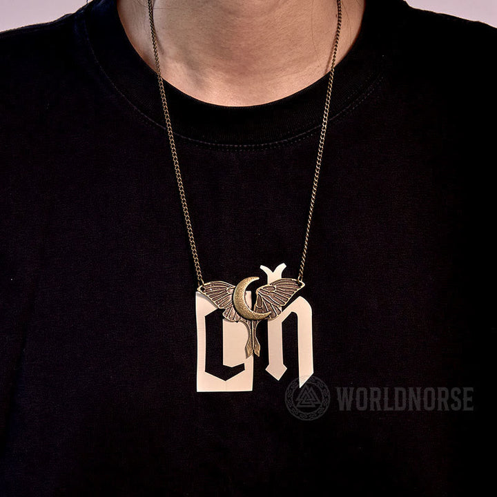 Gothic Moon Moth Dangle Necklace