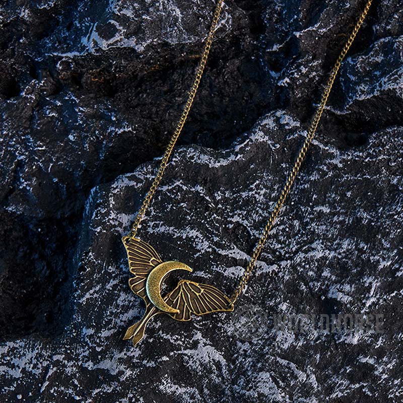 Gothic Moon Moth Dangle Necklace
