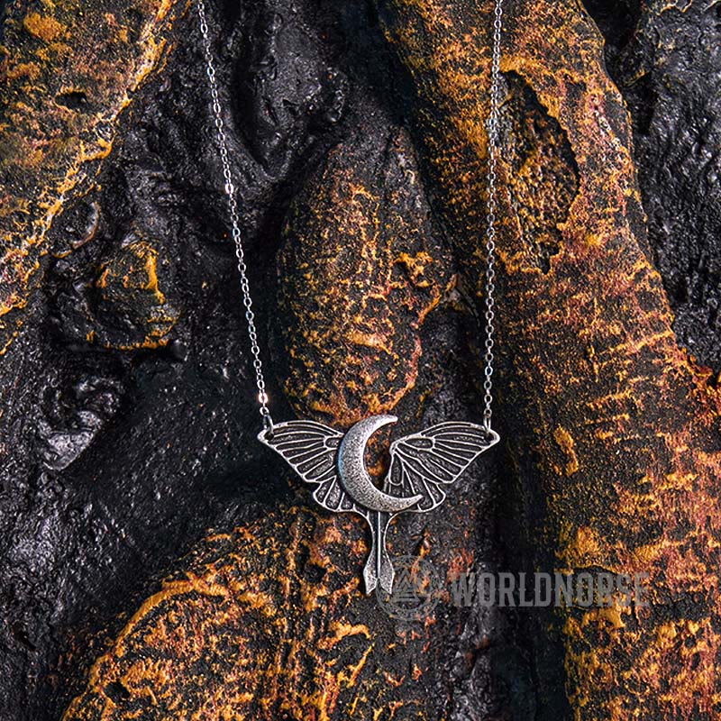 Gothic Moon Moth Dangle Necklace