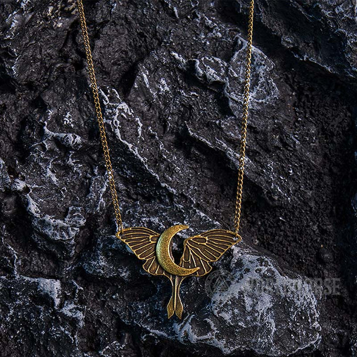 Gothic Moon Moth Dangle Necklace
