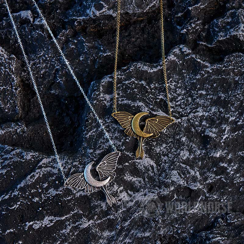 Gothic Moon Moth Dangle Necklace