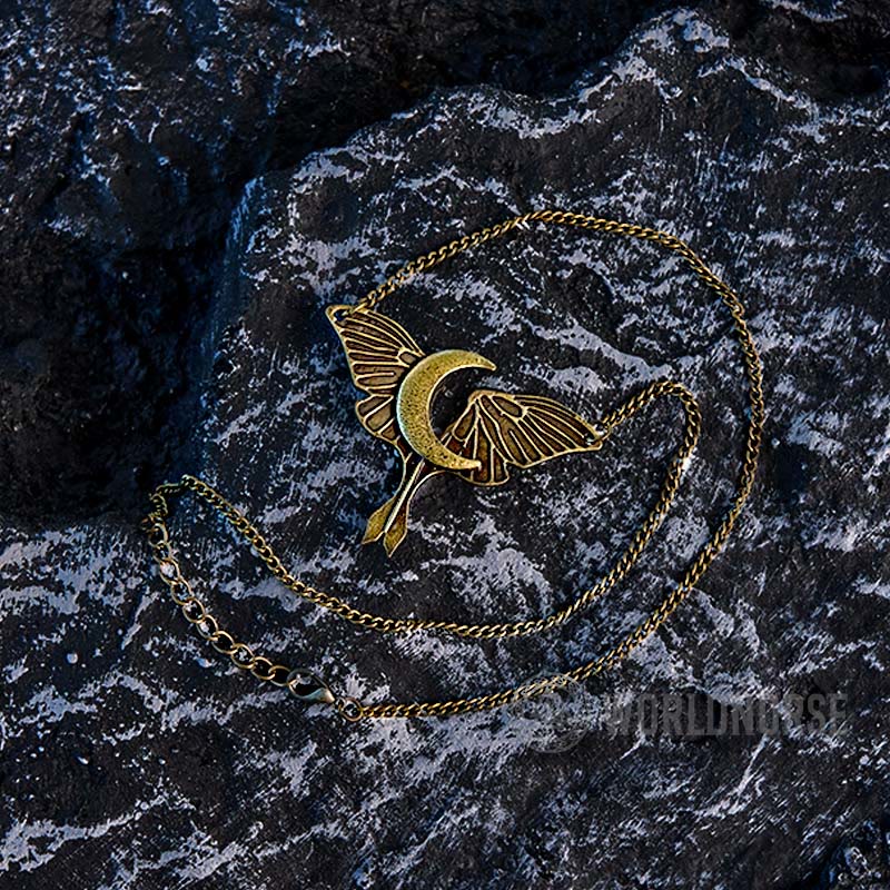 Gothic Moon Moth Dangle Necklace