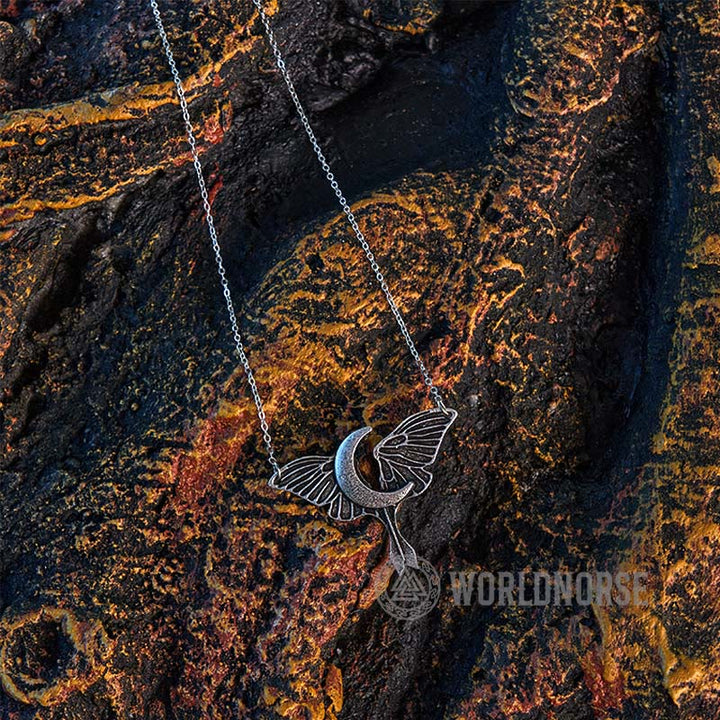 Gothic Moon Moth Dangle Necklace