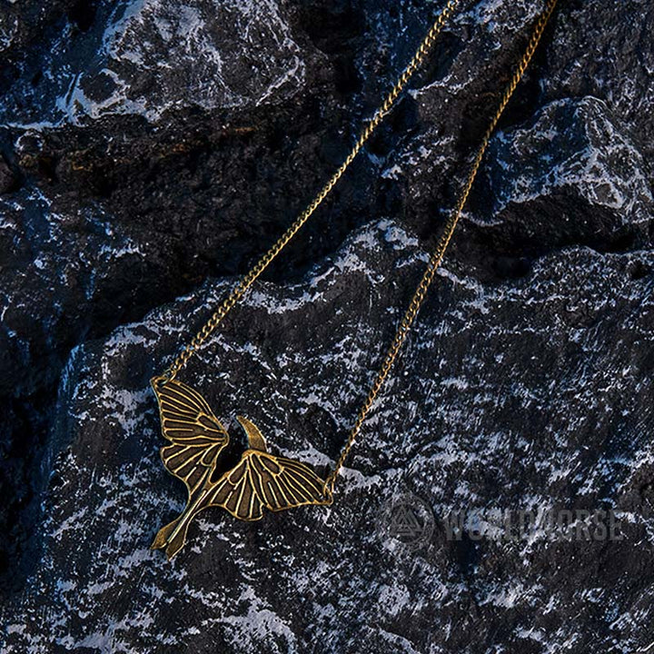 Gothic Moon Moth Dangle Necklace