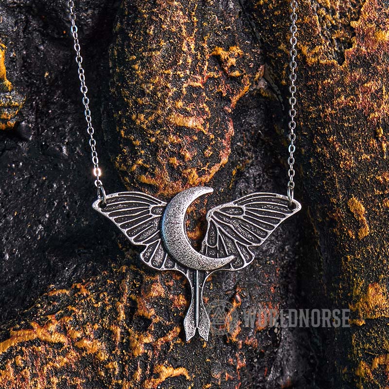 Gothic Moon Moth Dangle Necklace