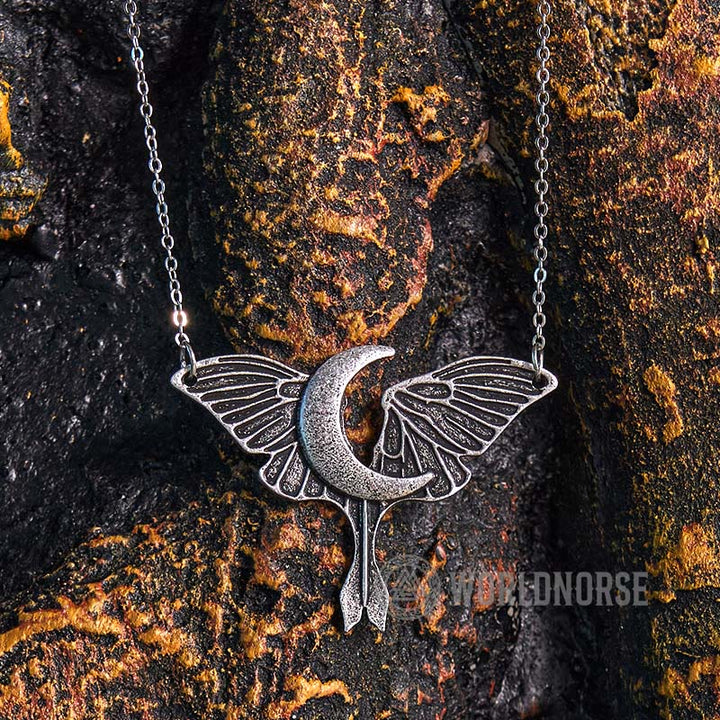 Gothic Moon Moth Dangle Necklace