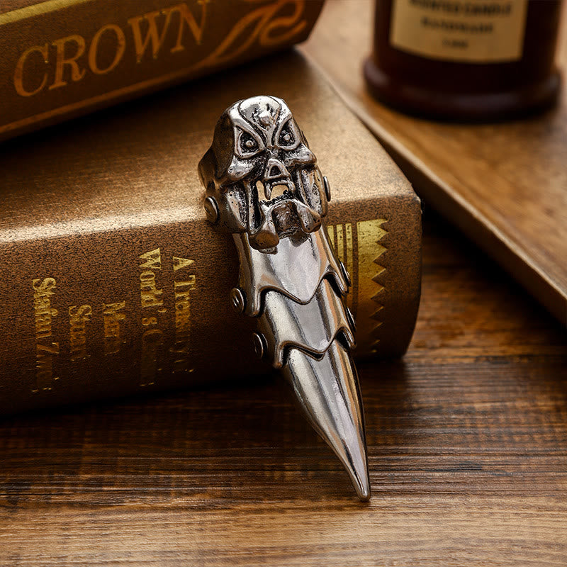 Long Finger Silver Double Loop Armor Ring