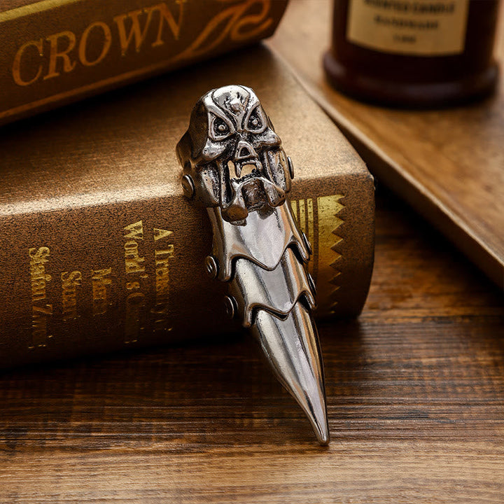 Long Finger Silver Double Loop Armor Ring