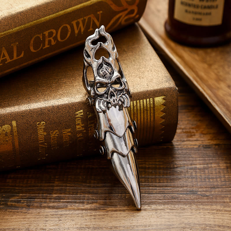 Long Finger Silver Double Loop Armor Ring