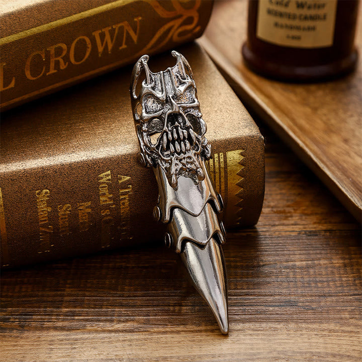 Long Finger Silver Double Loop Armor Ring