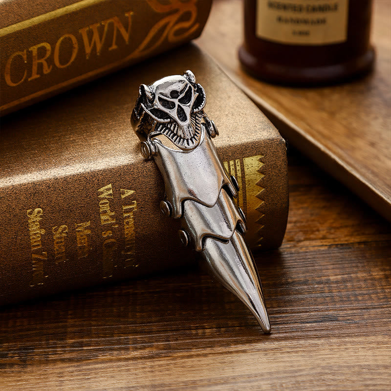 Long Finger Silver Double Loop Armor Ring