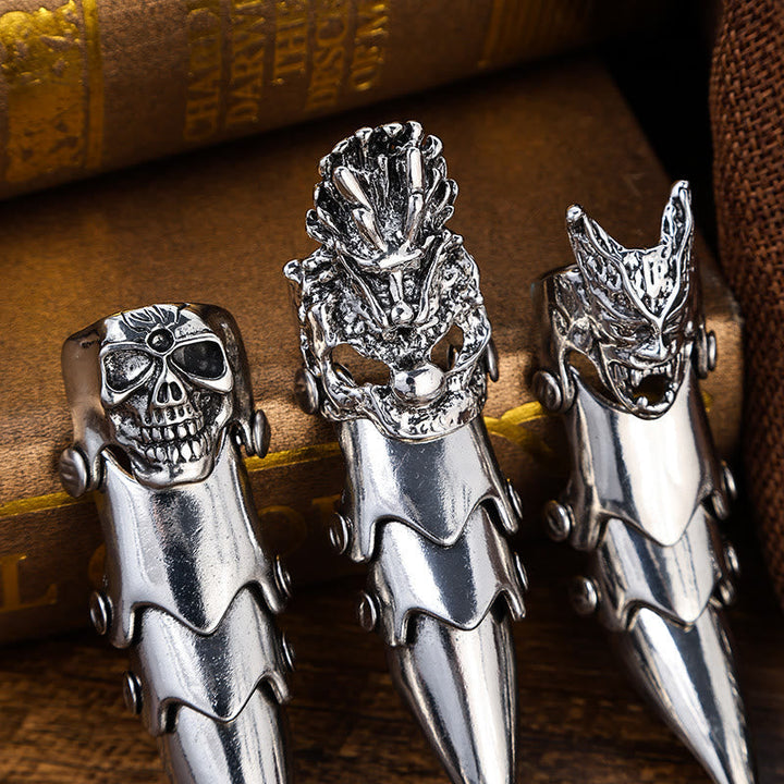 Long Finger Silver Double Loop Armor Ring