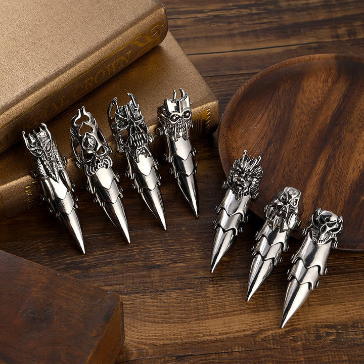 Long Finger Silver Double Loop Armor Ring