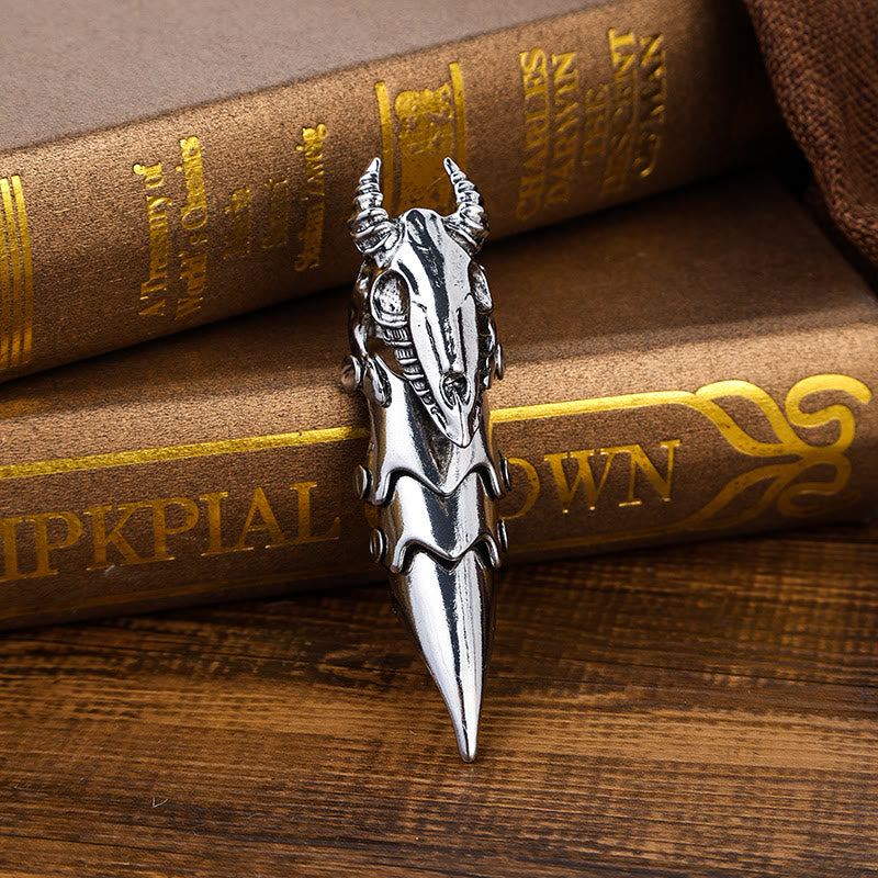 Long Finger Silver Double Loop Armor Ring