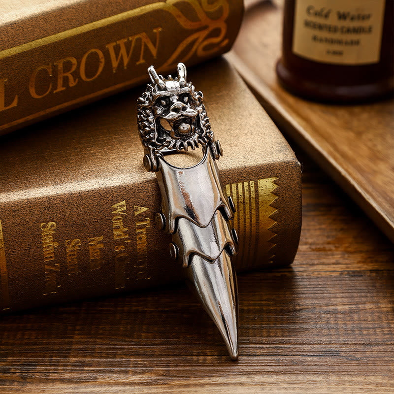 Long Finger Silver Double Loop Armor Ring