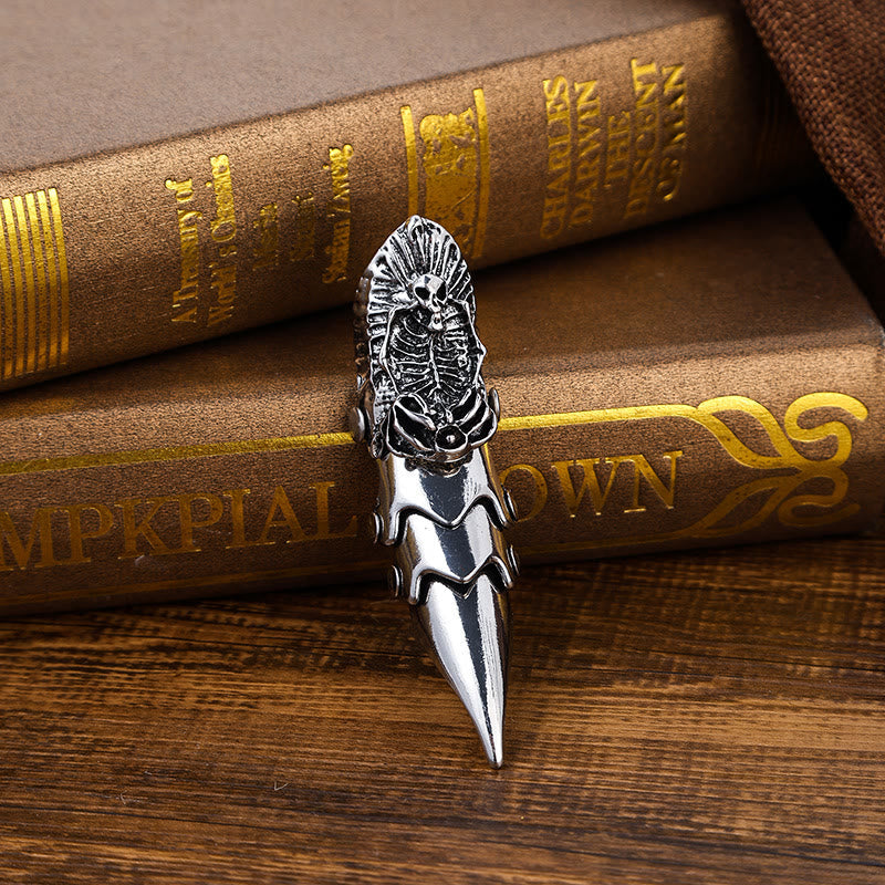 Long Finger Silver Double Loop Armor Ring