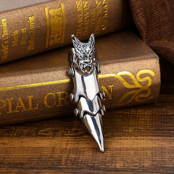 Long Finger Silver Double Loop Armor Ring