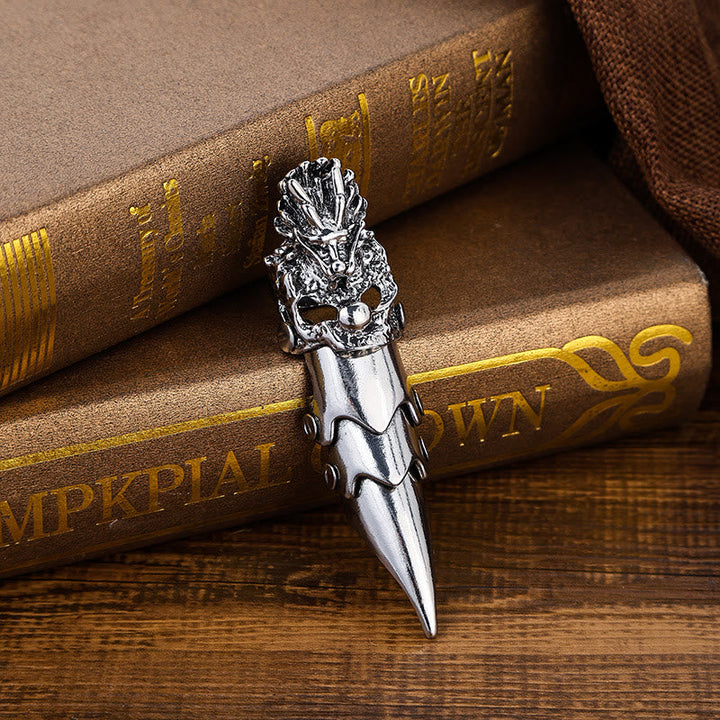 Long Finger Silver Double Loop Armor Ring