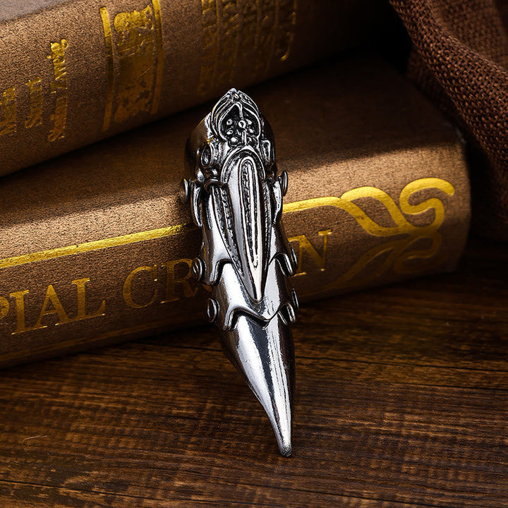 Long Finger Silver Double Loop Armor Ring